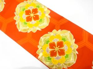 アンティーク　華紋に亀甲模様織り出し袋帯（着用可）